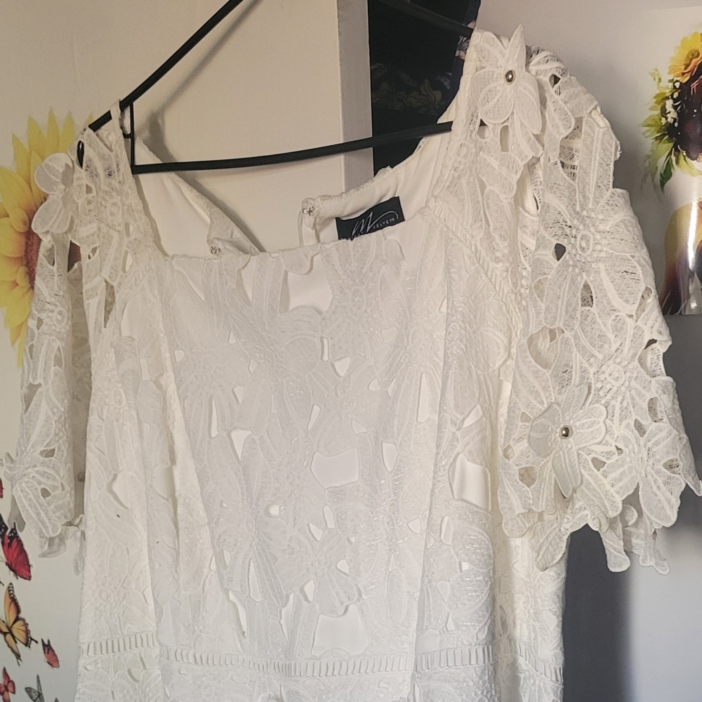 Fancy white dress with flower appliques